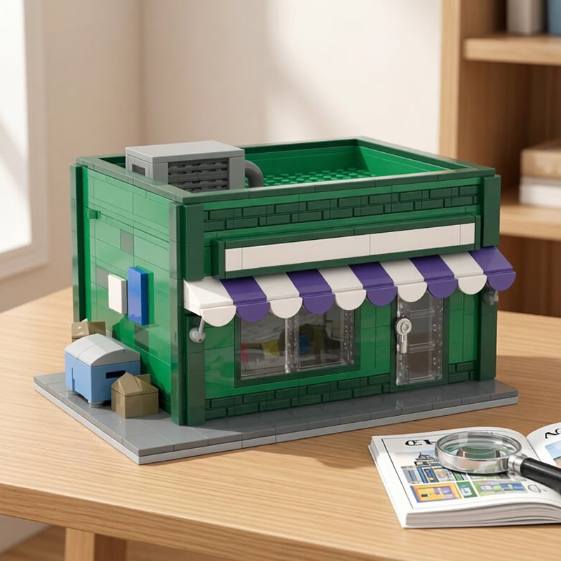 Kids Toys In Store - Конструктор MOC: Модульный мини-магазин, Робот-дунгун, Магазин